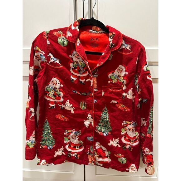 Nick & Nora Vintage Flannel Pajama Set Old-Time Santa Puppies Christmas Sz XS/S - Picture 1 of 9